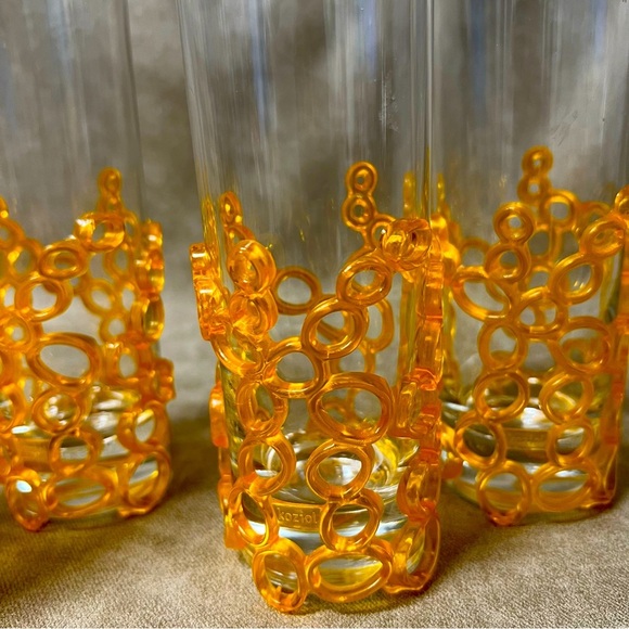 Set of 4 Koziol drinks glasses with orange bubble glass holders - Picture 4 of 7